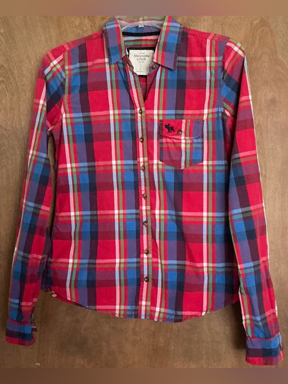 Abercrombie & Fitch Women Cotton LS Tartan Plaid Button Down Shirt Moose S